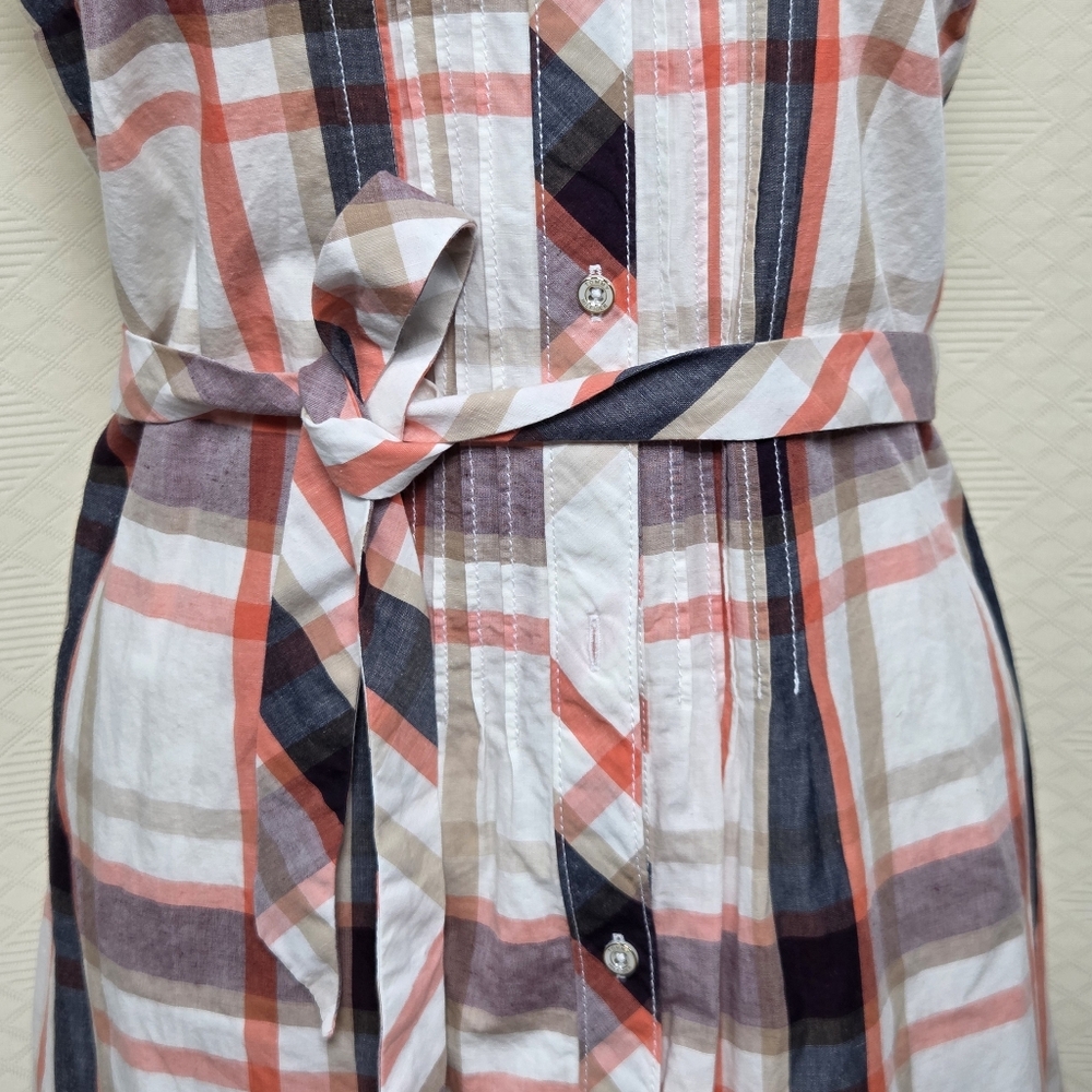Tommy Hilfiger Sleeveless Button Up Belted Plaid Dress Size-M - Picture 5 of 13